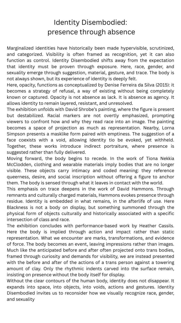 Identity Disembodied: presence through absence