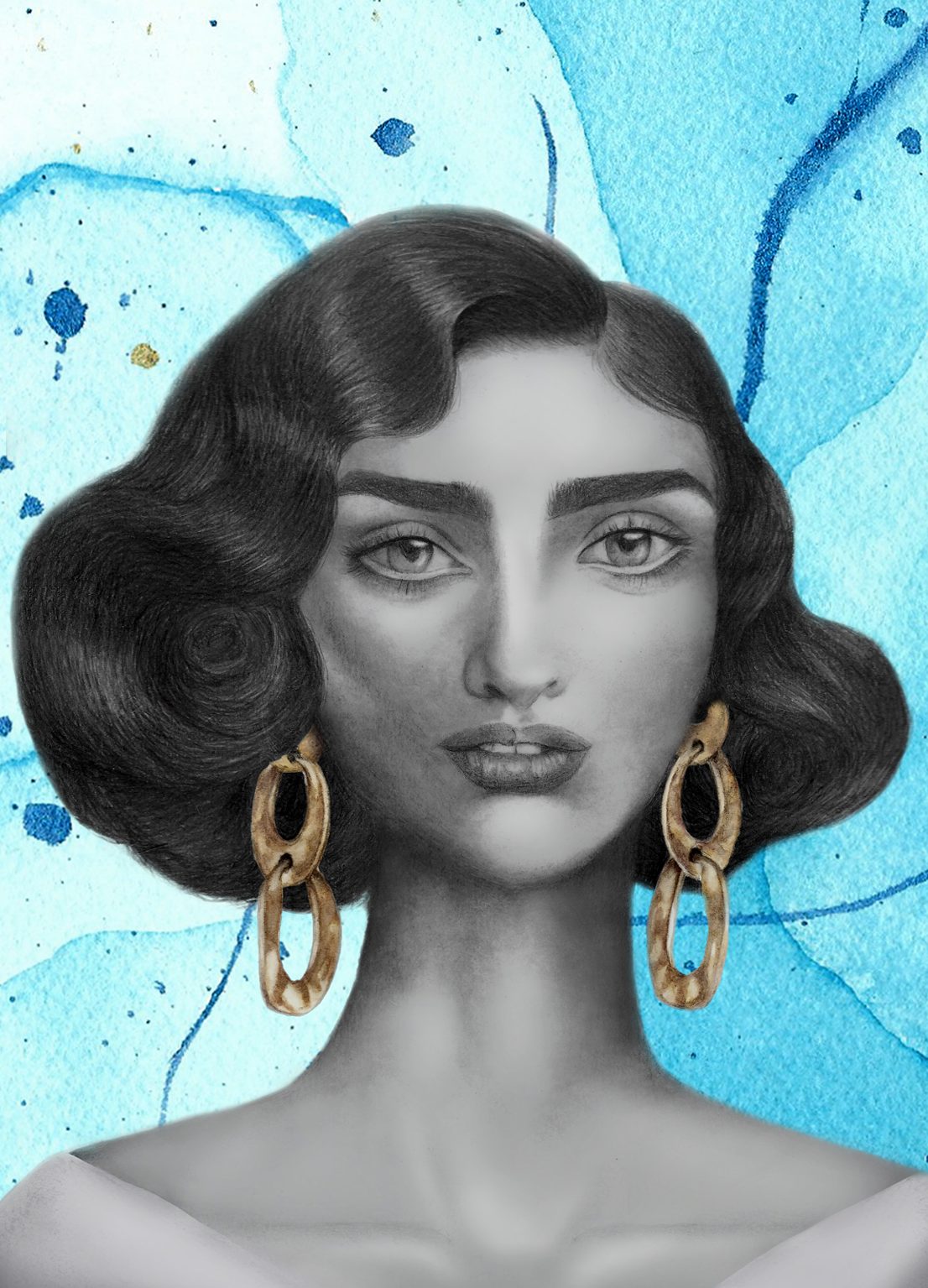 Woman in Gold Chain Earrings