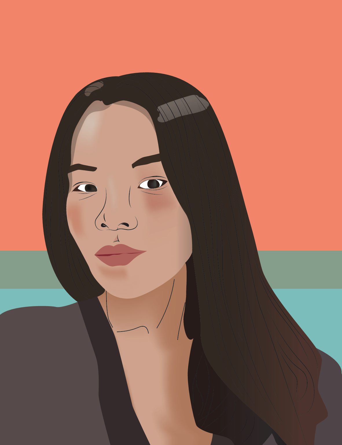 Woman Against Salmon and Teal
