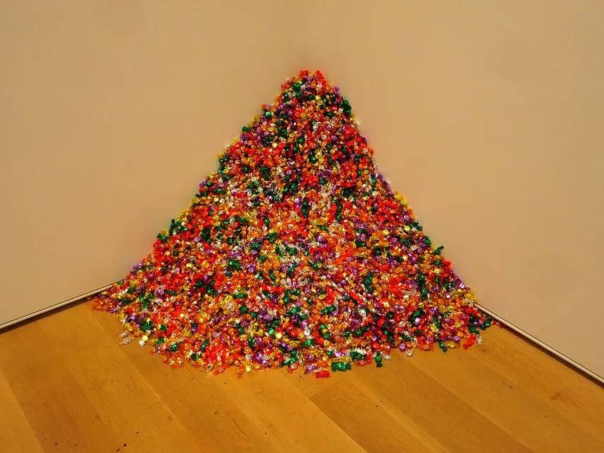 Untitled, Felix Gonzalez-Torres, 1991.  Candies in variously colored wrappers, an endless supply.
