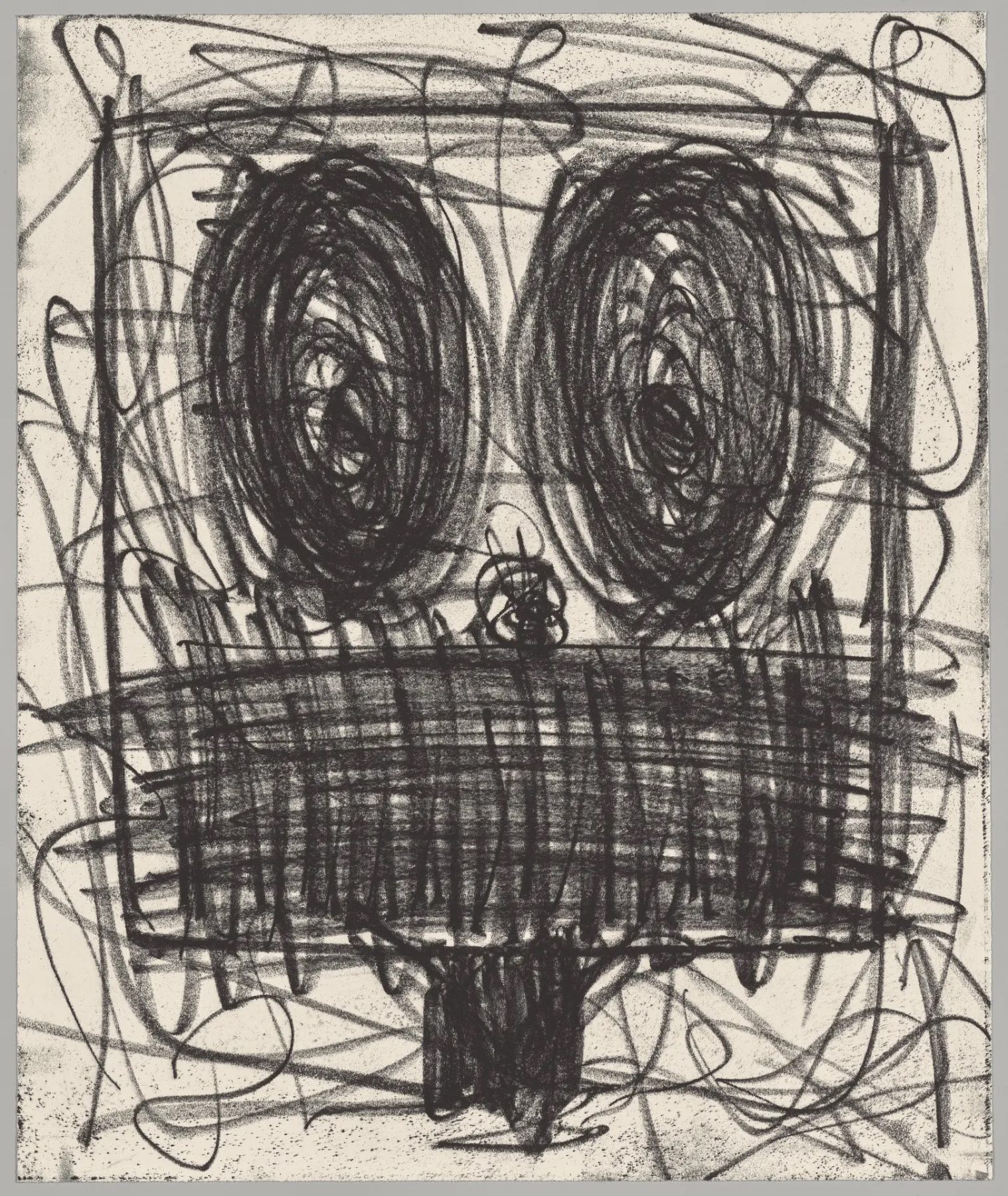 Anxious Man 2018 by Rashid Johnson, Black soap & wax etched on white tile 23.75x19.75in