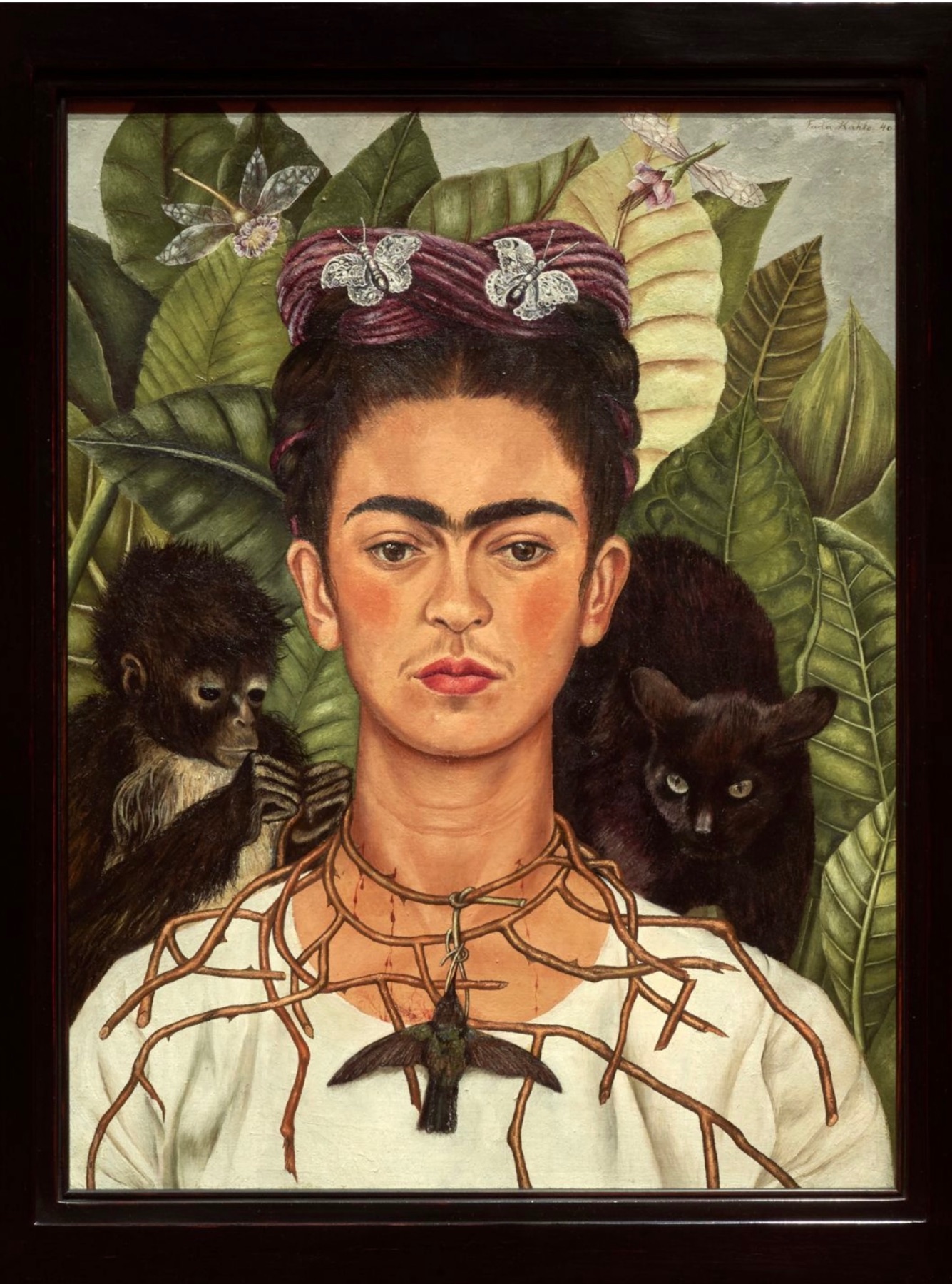 Self-Portrait with Thorn Necklace and Hummingbird, 1940, Frida Kahlo. Oil on canvas.