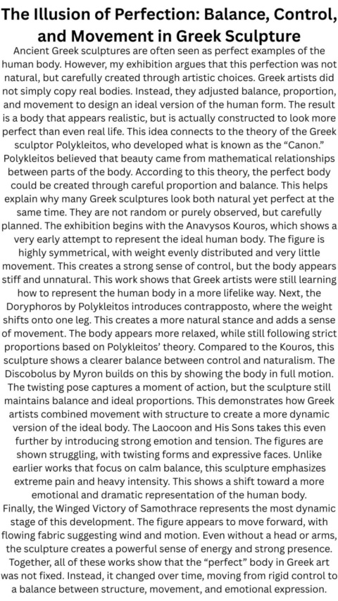 The Illusion of Perfection: Balance, Control, and Movement in Greek Sculpture