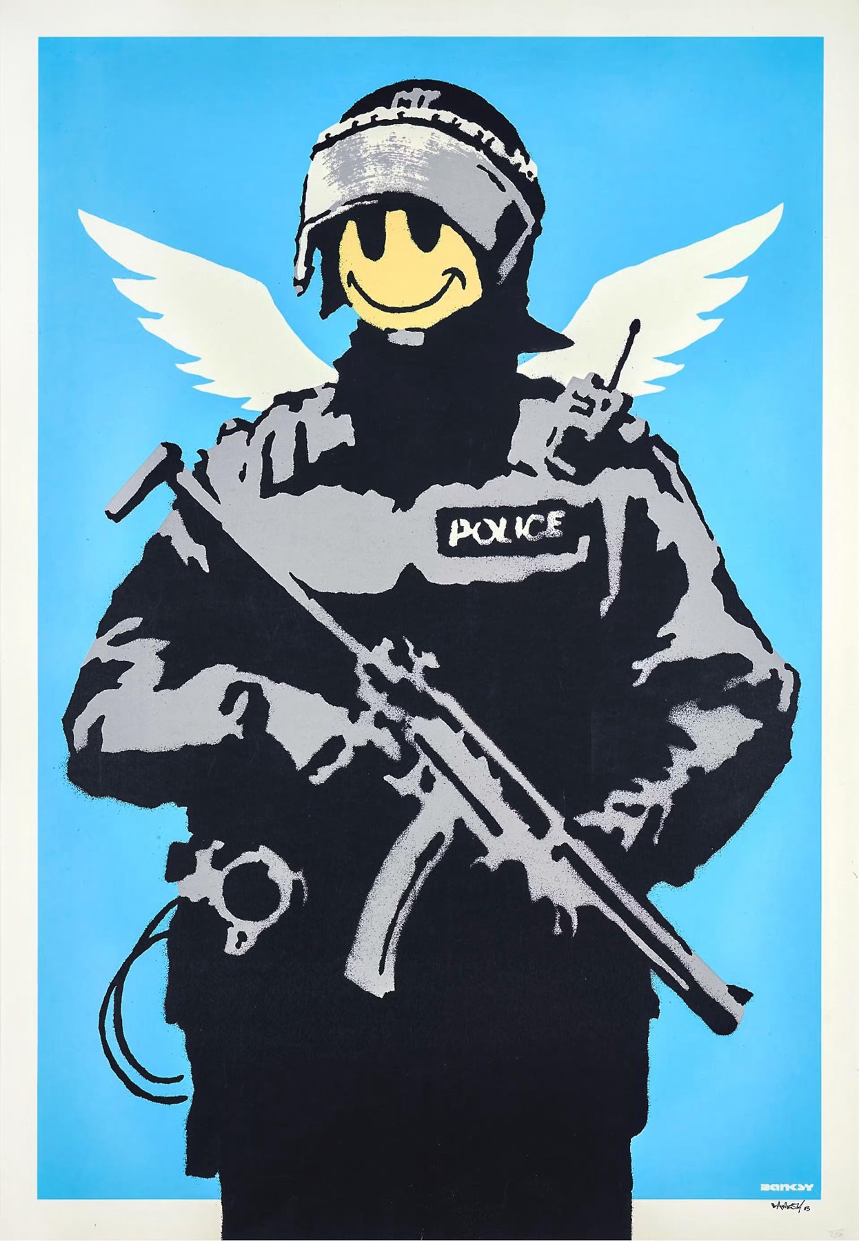 Banksy - Flying Copper (2013) Paint on Cardboard (100 x 70cm)