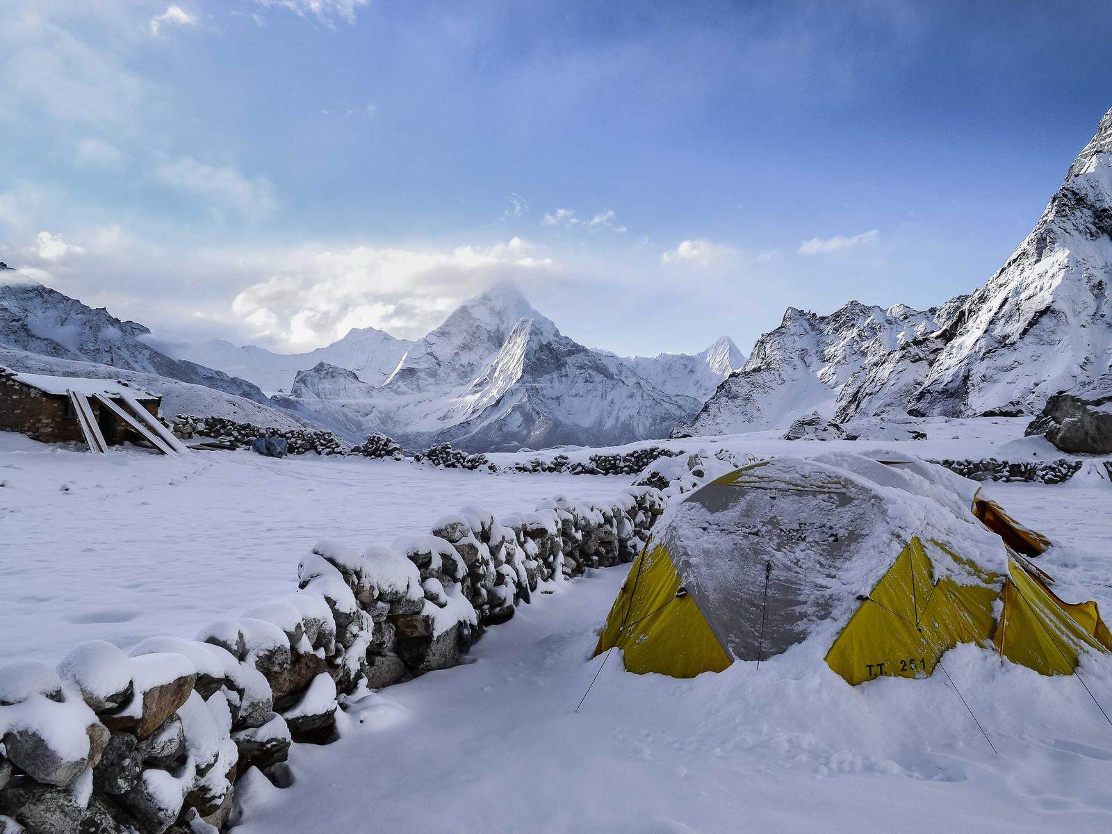 Yellow tent in the snow
