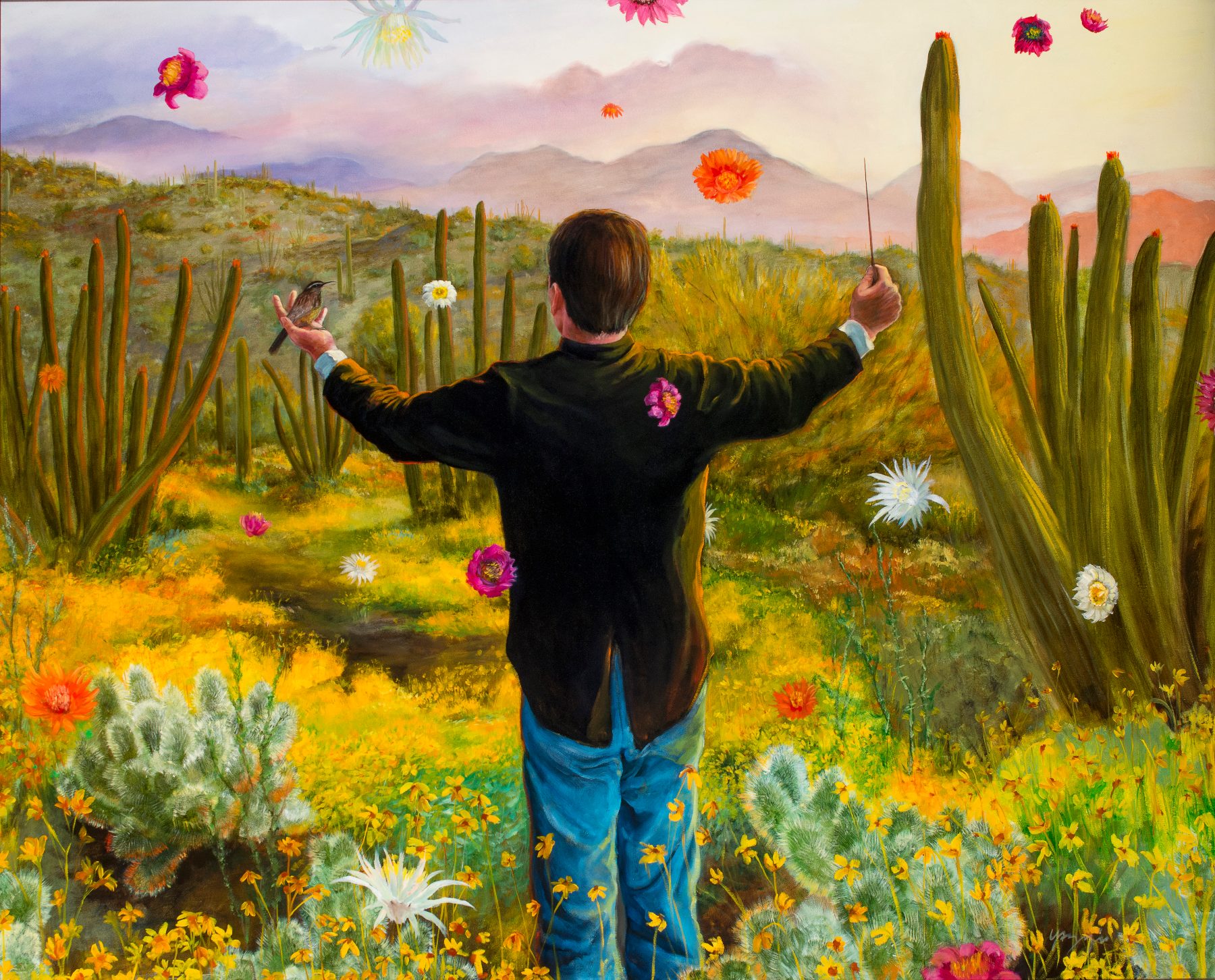 Orchestrating a Blooming Desert, Steven Yazzie 2003. Oil on canvas