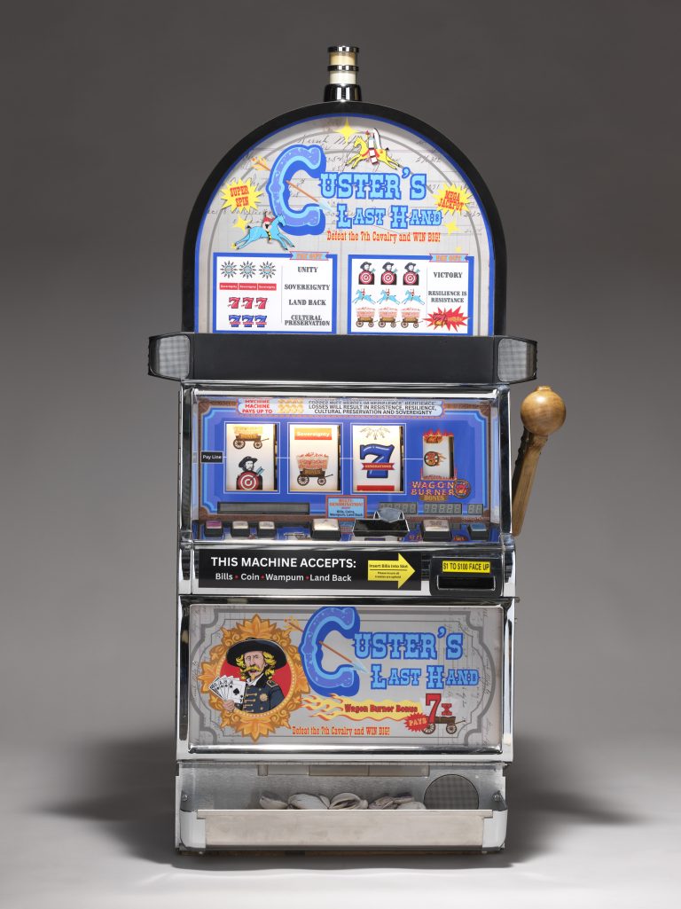 Tom Farris - "Custer's Last Hand" (2024): decommissioned and repurposed slot machine, Dimensions 53 × 26 × 20 inches (134.62 × 66.04 × 50.8 cm)