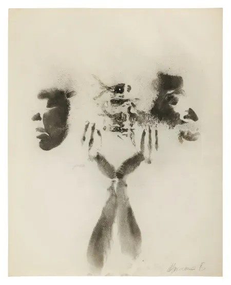 Untitled Body Print 1975 by David Hammons, Grease & dried pigment on paper 29x23in