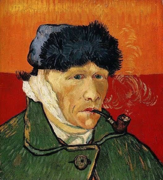 Van gough Vincent self portrait with bandage ear and pipe oil on canvas private collection 