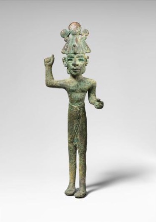 Smiting god, wearing an Egyptian atef crown, by the Canaanite culture, late bronze age, c.15th-14th century B.C