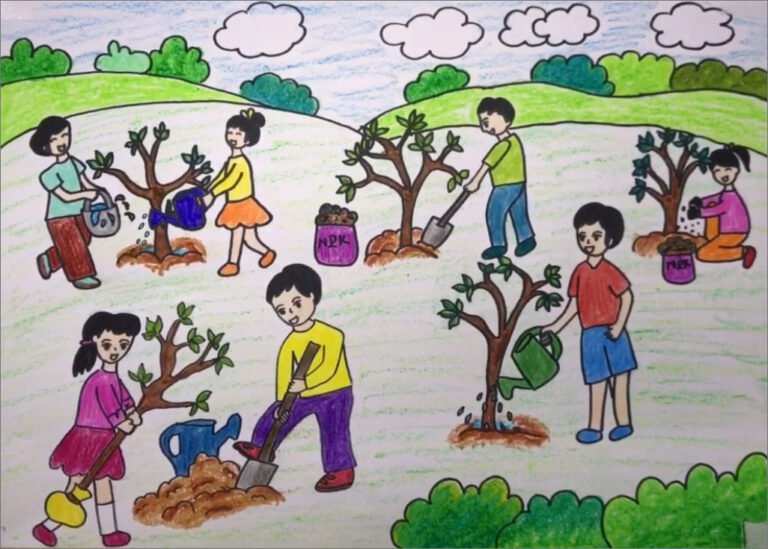 Tác giả Gia Hân  Vẽ tranh Chúng em trồng và chăm sóc cây xanh