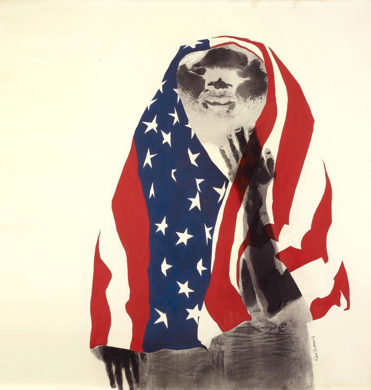 America the Beautiful, David Hammons, 1968. Lithograph and body print.