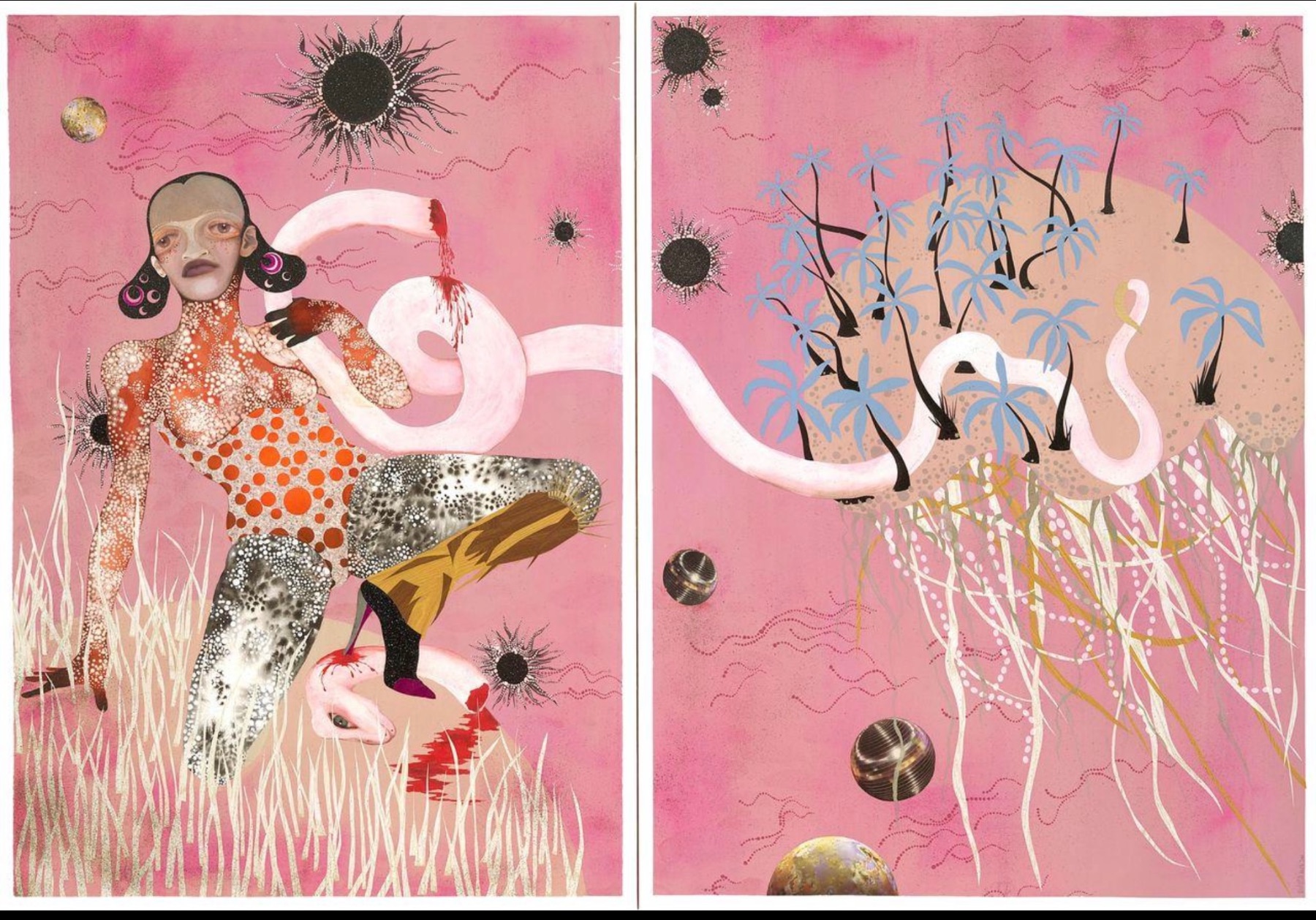 Yo Mama, 2003, Wangechi Mutu. Ink, mica flakes, acrylic, pressure-sensitive film, cut-and-pasted printed paper, and painted paper on paper.