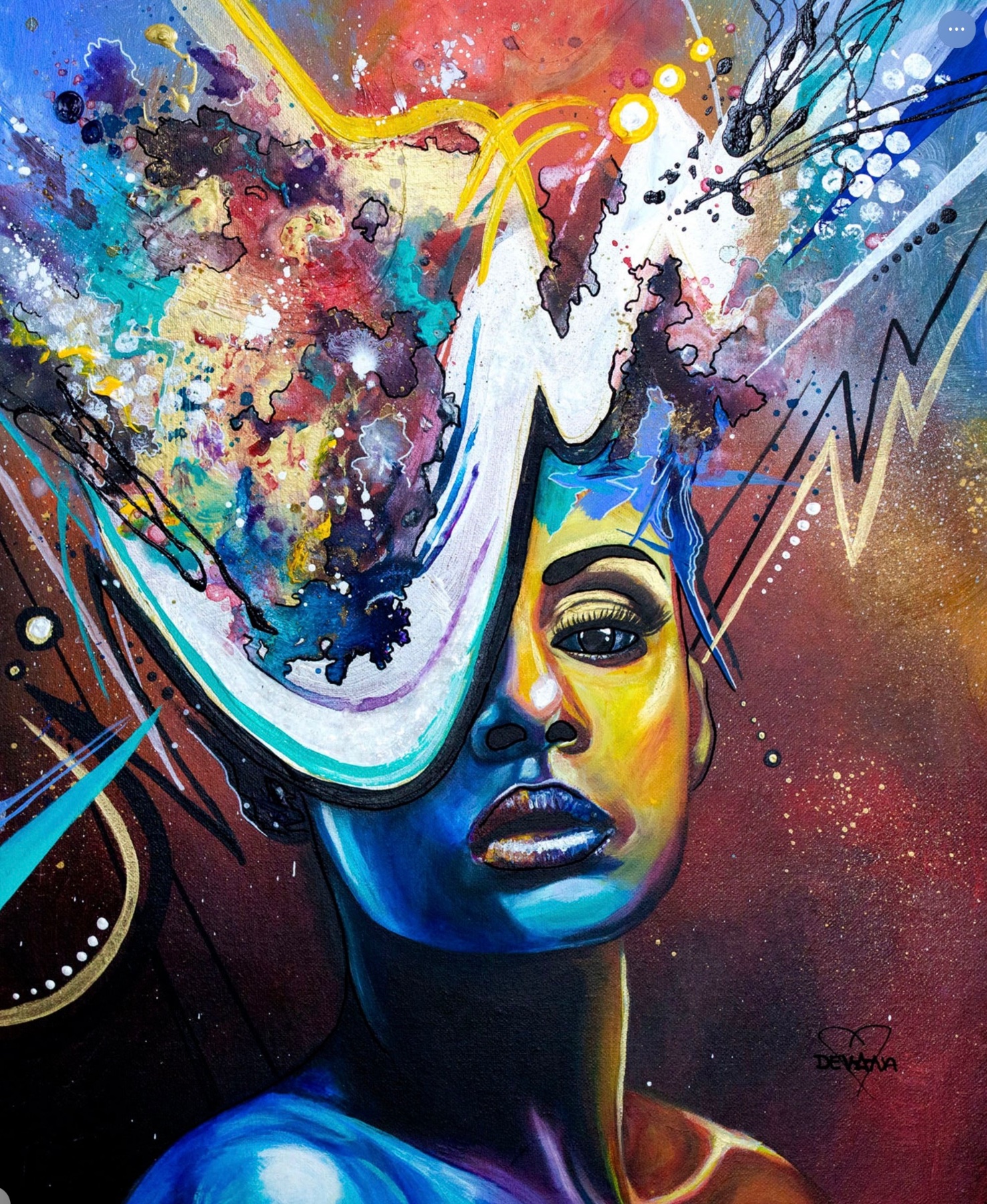 Beautiful Mind, 2020, Devona Stimpson. Acrylic, latex, spray paint, and diamond dust on canvas.