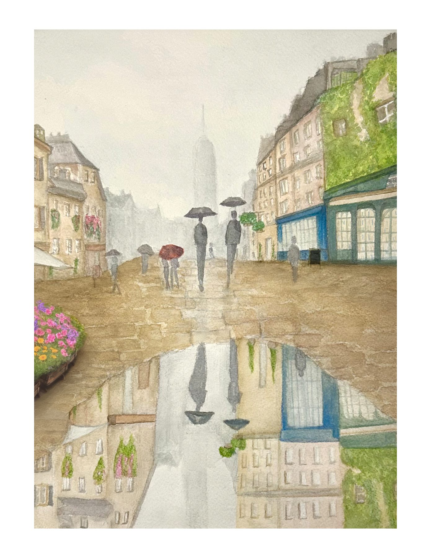 Rain on Cobblestone Street