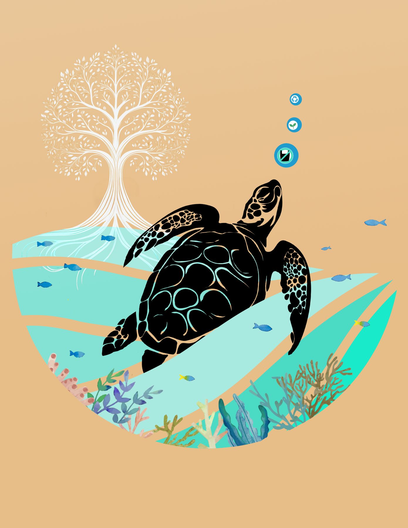 Sea Turtle and White Tree
