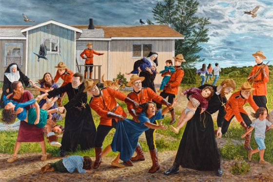 Kent Monkman (Fisher River Cree Nation), The Scream, 2017. Acrylic paint on canvas; 84 x 132 in. Denver Art Museum: Native Arts acquisition funds, pur