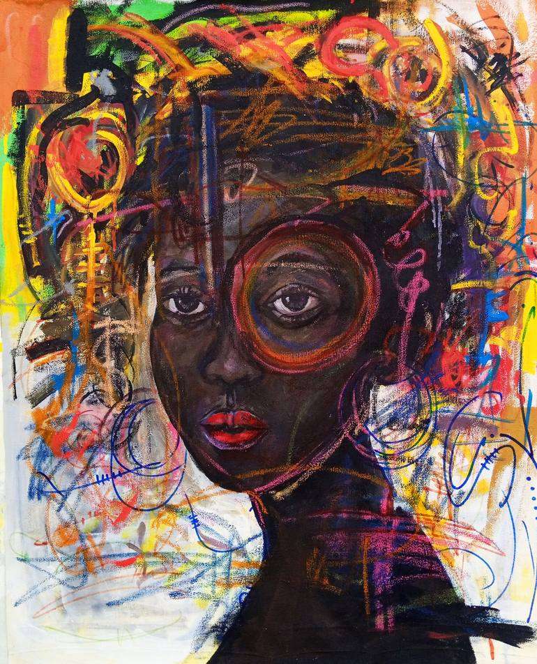 Colorful Dreams, 2021 Ernest Larbi Budu. 24 x 28in. Acrylic paint and marker on canvas.