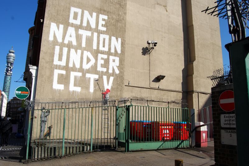Banksy, One Nation Under CCTV, 2008, spray paint on building