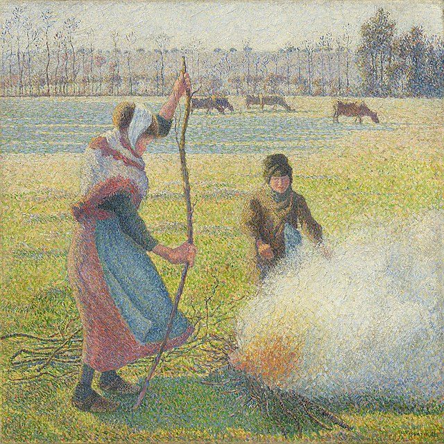 Hoar-Frost, Peasant Girl Making a Fire, Camille Pissarro, 1888, Oil Paint on Canvas
