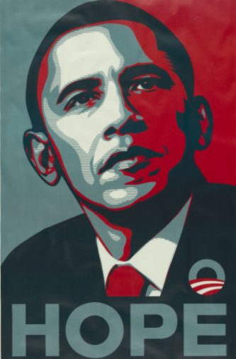 Barack Obama “HOPE” Poster, Shepard Fairey, 2008, Color lithograph on white wove paper 86 x 61 cm (36 x 24 in.)