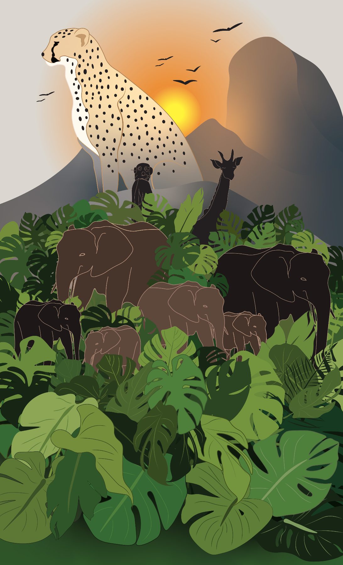 Animals in the Monstera Leaves