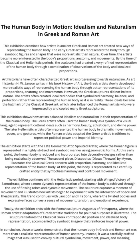 The Human Body in Motion: Idealism and Naturalism in Greek and Roman Art